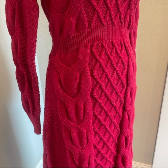 SHEIN- NWT M Maroon Knit V-Neck Long Knitted Sweater Dress - Picture 6 of 9